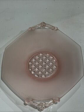 Pink Depression Lancaster Glass Co 1930 Hexagonal Dish with Beaded Center